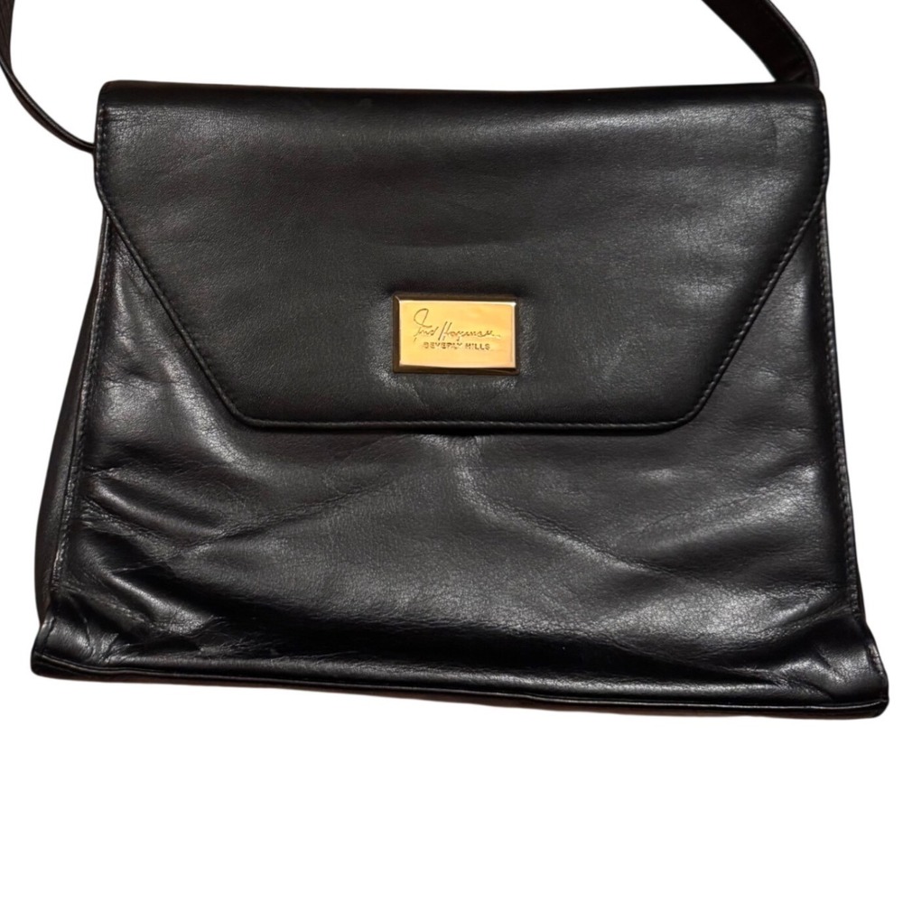 Vintage Fred Hayman Beverly Hills‎ Black Leather Shoulder Bag Red/Gold Interior